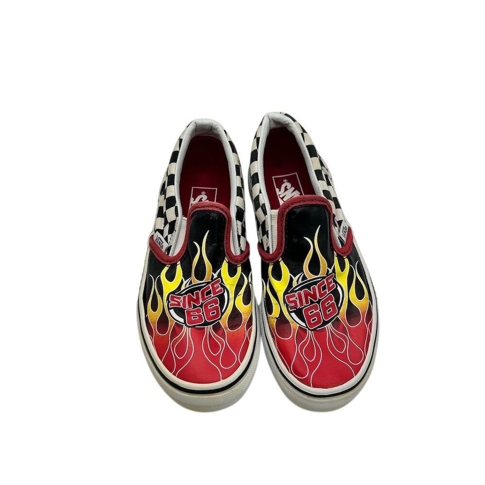 Vans Kids Classic Slip-On Shoes Race Flame Checkered Size 13.5